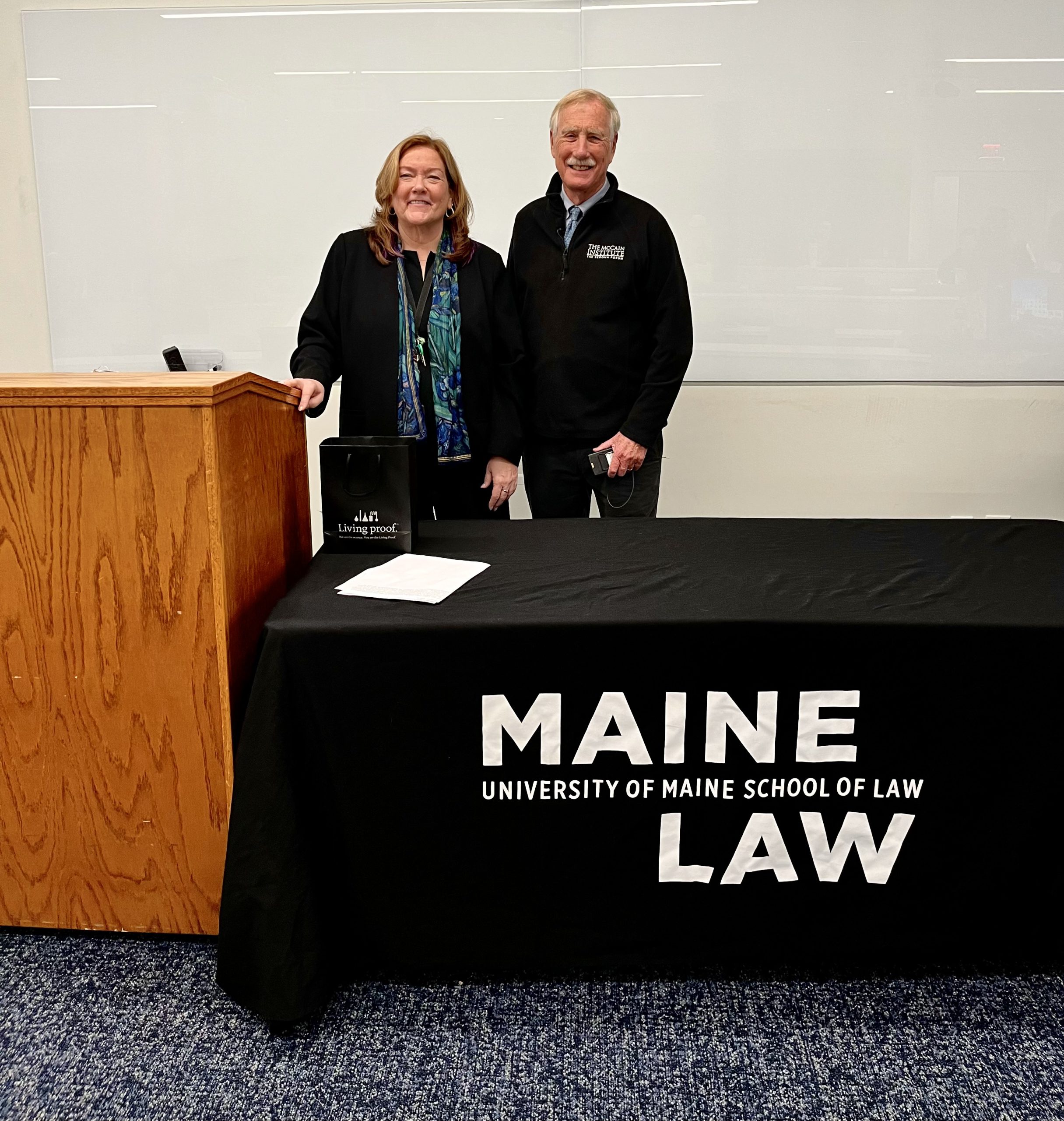 Photo of Dean Leigh Saufley standing next to Senator Angus King